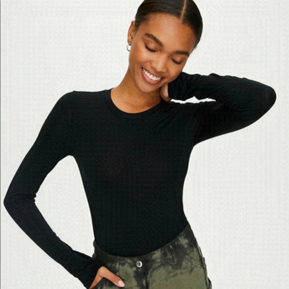 BABATON Black Ribbed Long sleeved  Top Form Fitted Size S